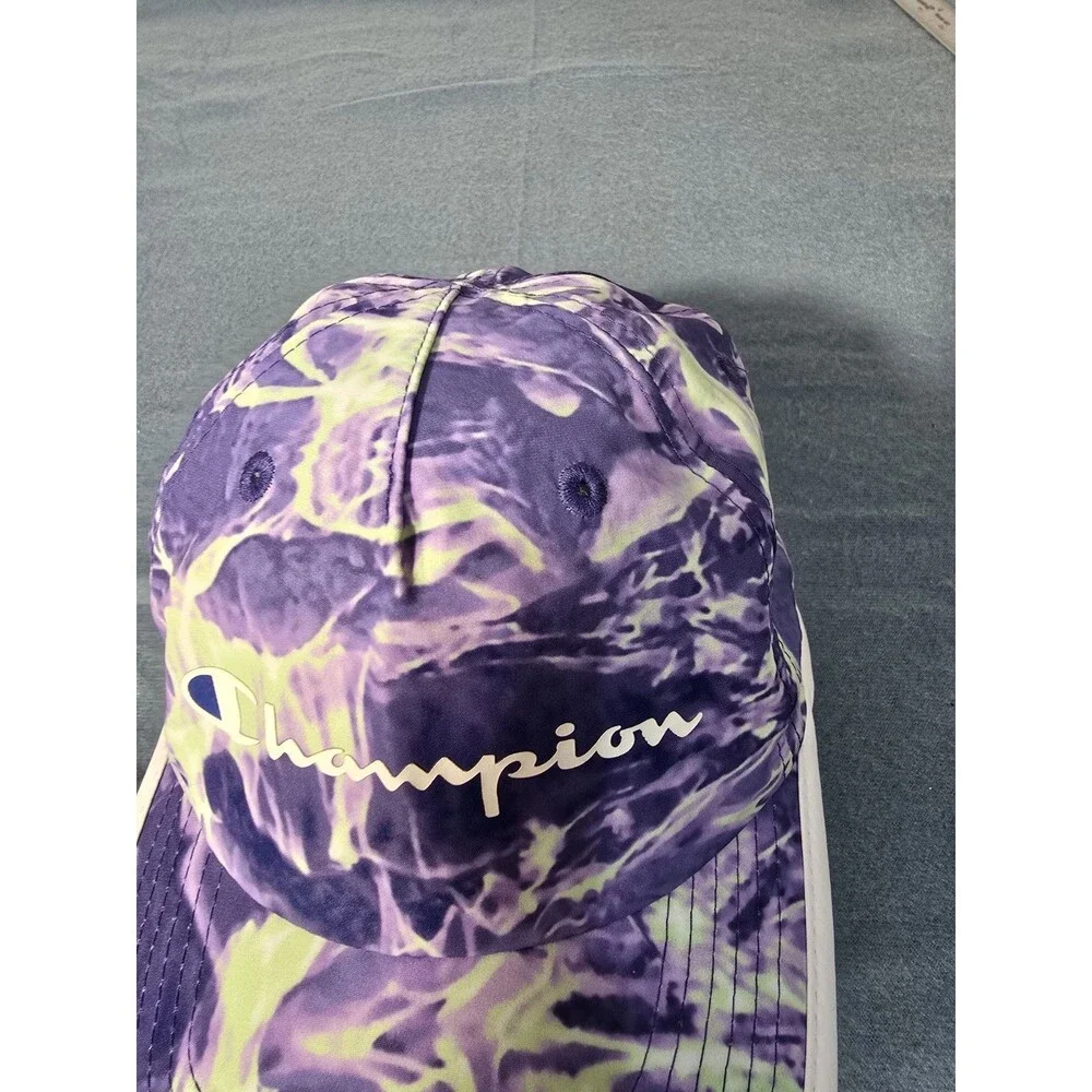 Champion Purple Green Tie Dye Baseball Hat Cap Adjustable Strap Sports